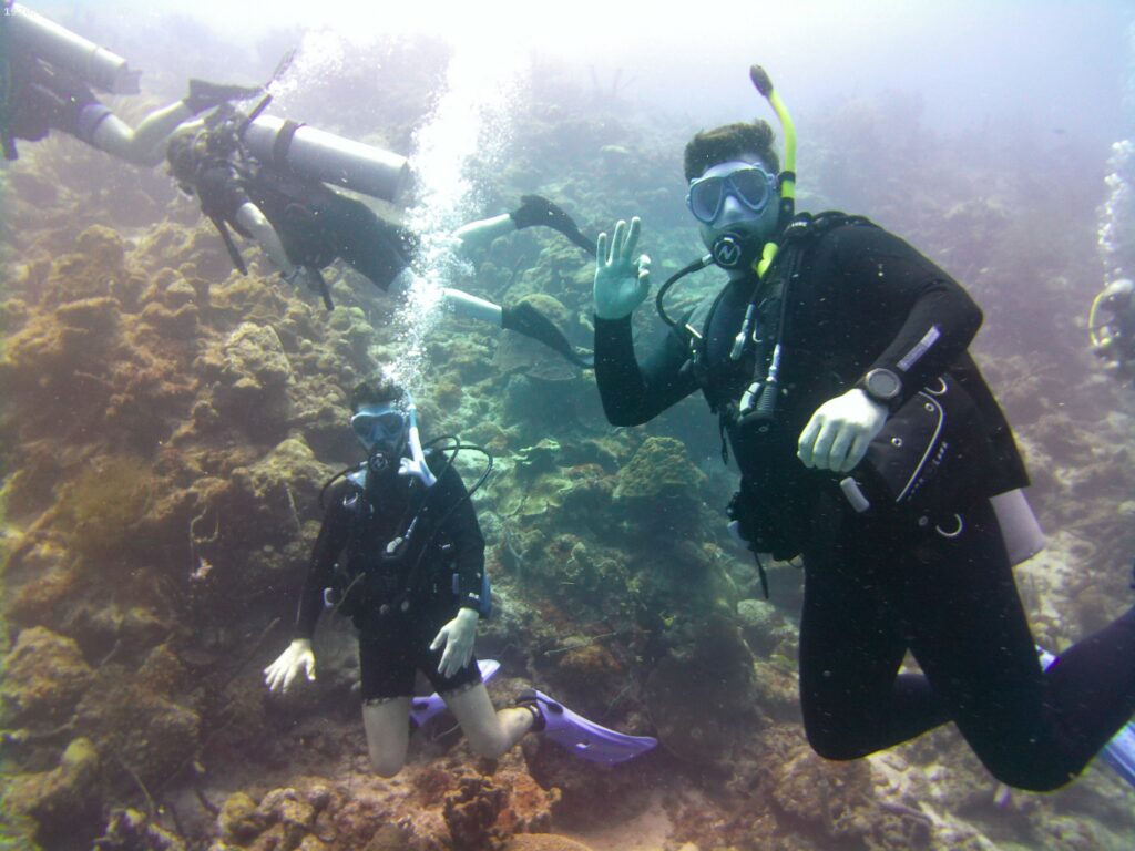 Scuba diving over a coral reef